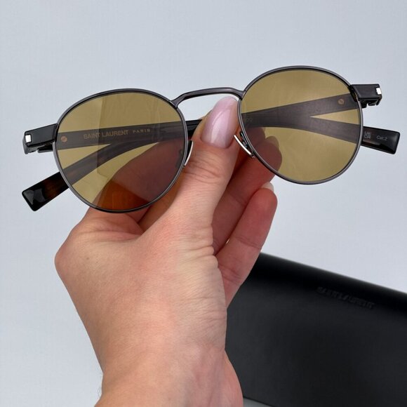 Saint Laurent SL707 003 BRAND NEW Sunglasses Ruthenium Havana Oval Unisex - Picture 1 of 11